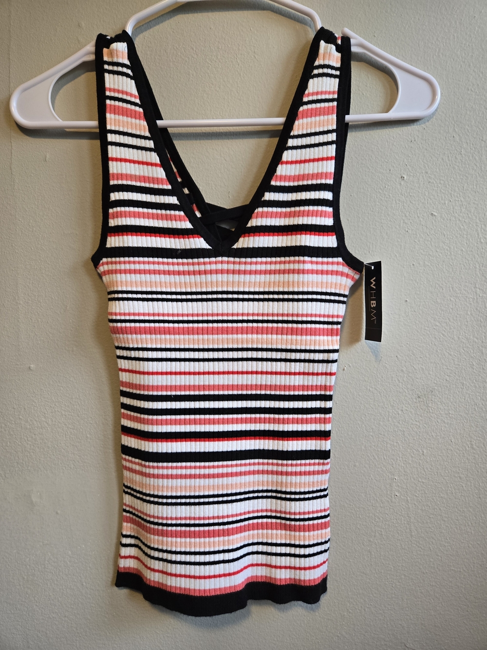 WHBM Ribbed Striped Tank Top in Black, White & Pink